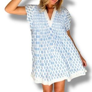 NAVYBLEU Eden Dress Blue Leaf Size Large